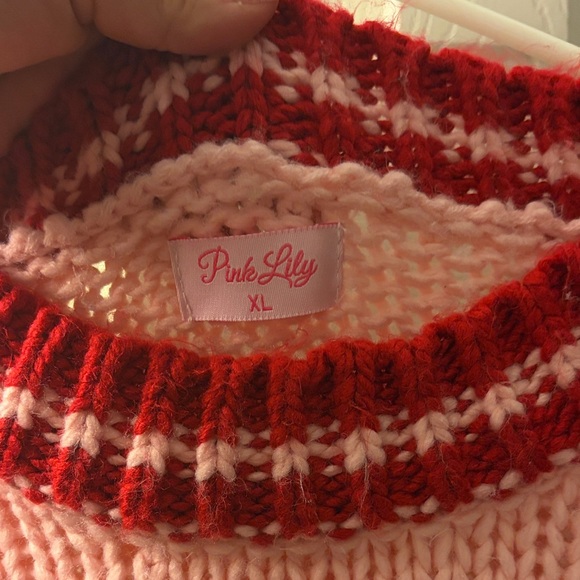 Pink Lily Pink and Red Bow Cherry Chunky Knit Sweater - Picture 2 of 4